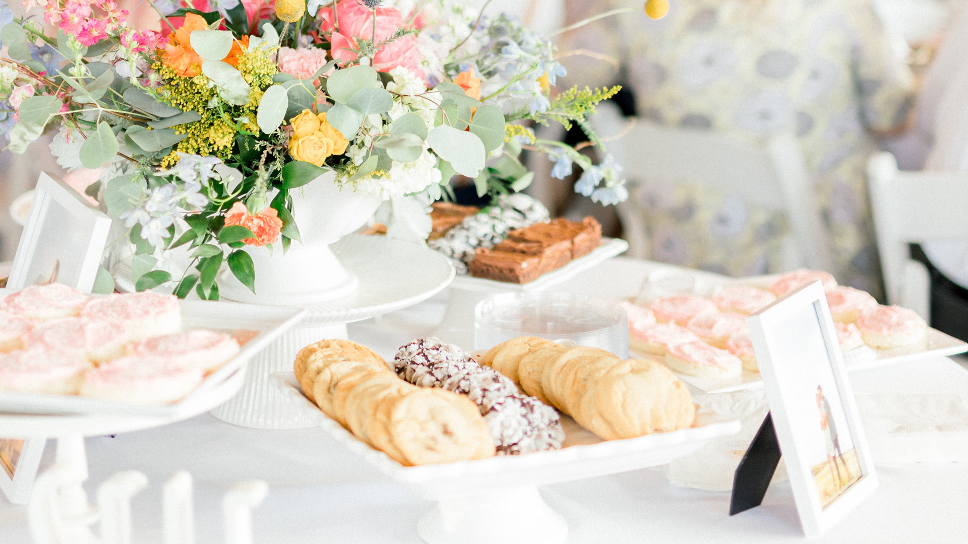 Dessert spread with flowers